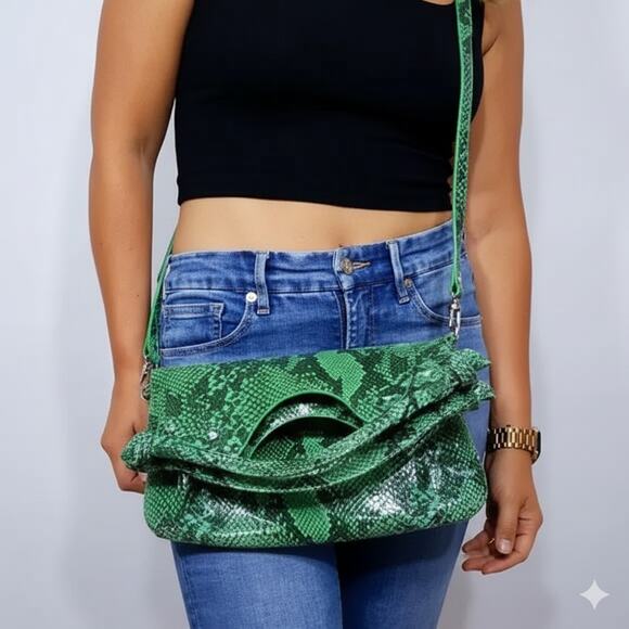 Pietro Alessandro Green Reptile Fold Over Bag - Picture 1 of 12